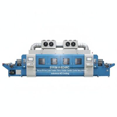 SYKM-H-924RC Σερβοκίνητος τροφοδότης μολύβδου Φλεξοτυπικός εκτυπωτής Slotter Die Cutter 900x2400mm Βιομηχανική ψύξη AC